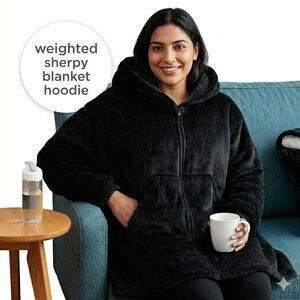 Weighted Sherpy Blanket Hoodie Robe - Black